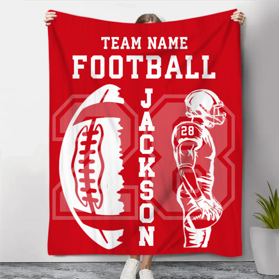 Personalized Football Team Flannel Blanket – Custom Player Name & Number Throw | Senior 2027 Keepsake