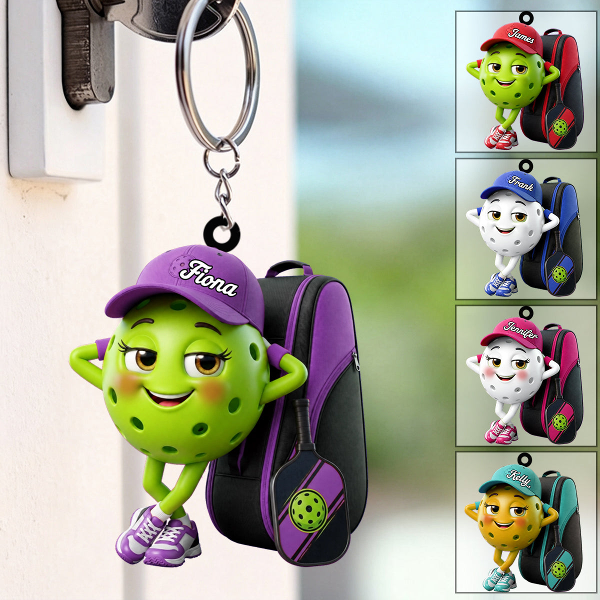 Pickleball Mascot With Sports Bag Keychain - Personalized Gift for Pickleball Enthusiasts