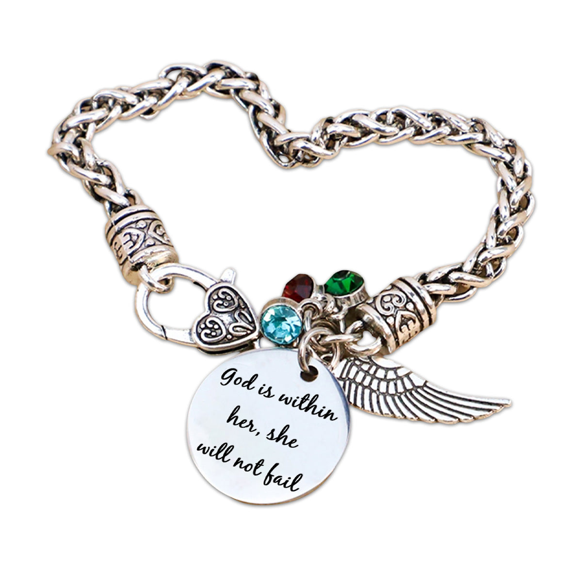 God is within her, she will not fail Antique Silver Bracelet