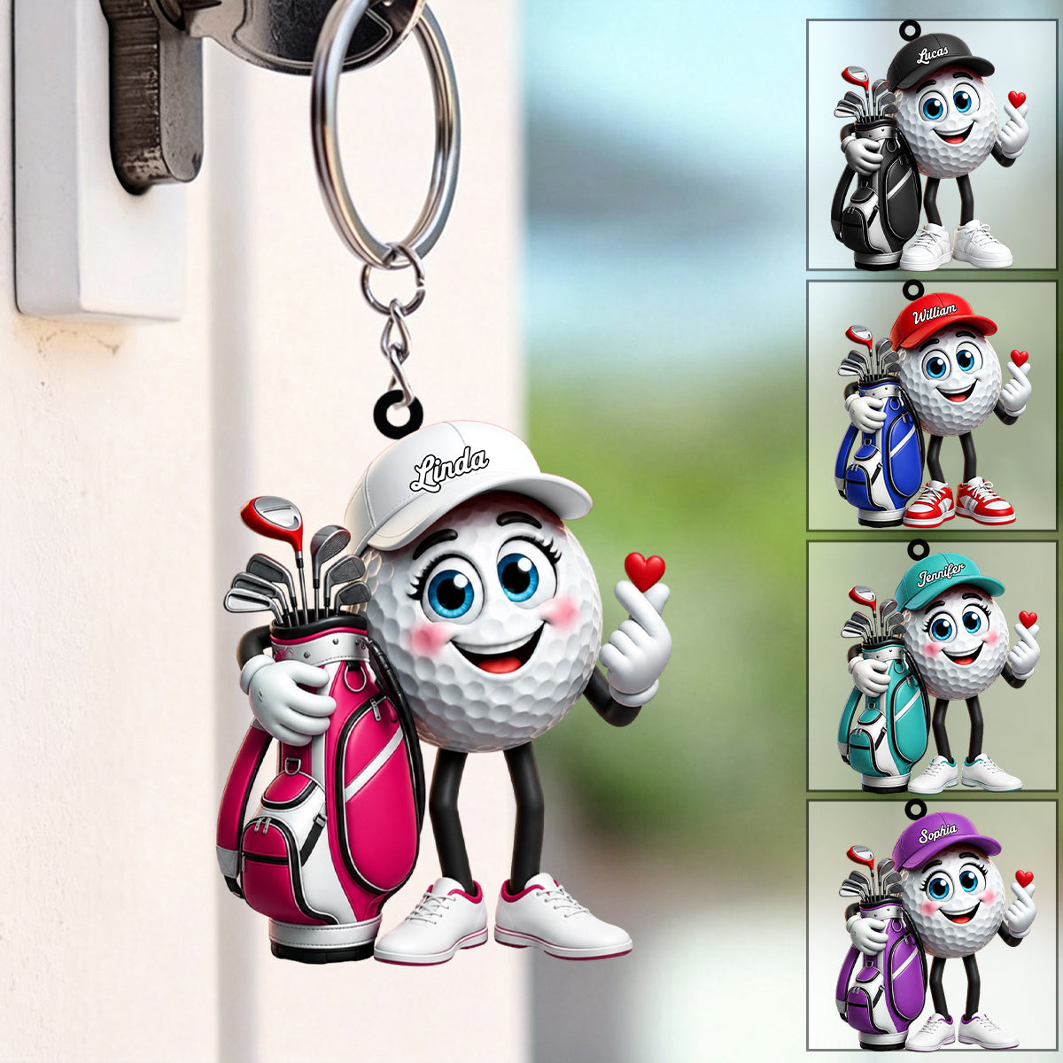 Sending You Golf Love Cute Personalized Golf Ball Mascot Keychain Gift for Male & Female Golfer