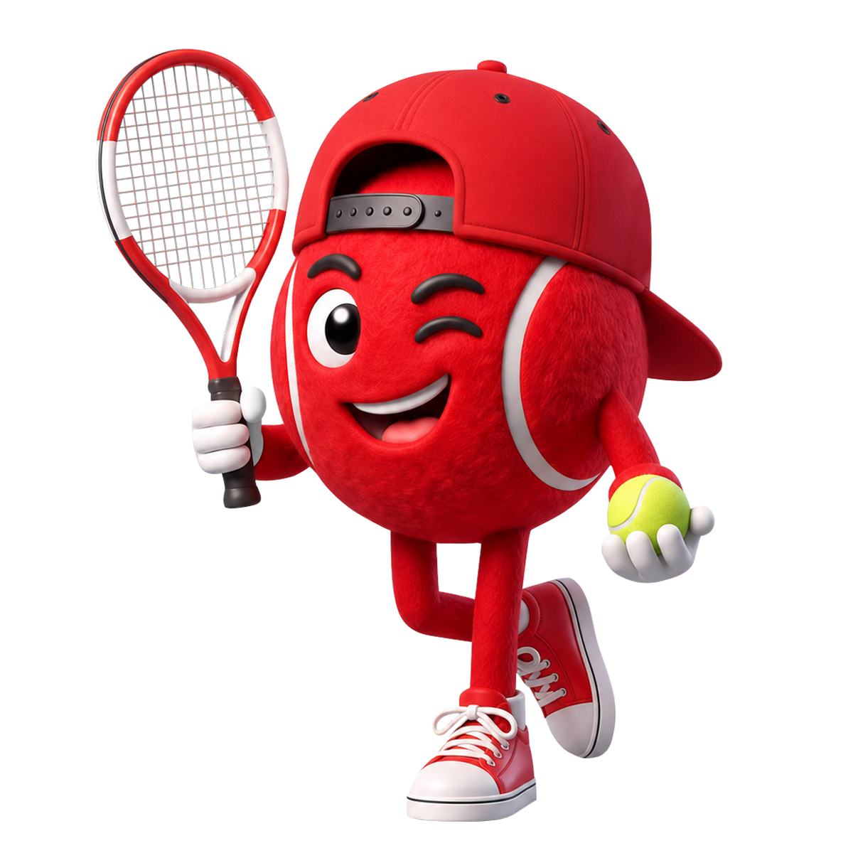 Confident Playful Stance Tennis Keychain Personalized Cute Tennis Ball Mascot Keychain