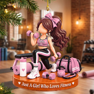 Custom "Just A Girl Who Loves Fitness" Acrylic Ornament – Personalized Gym Girl Christmas Keepsake