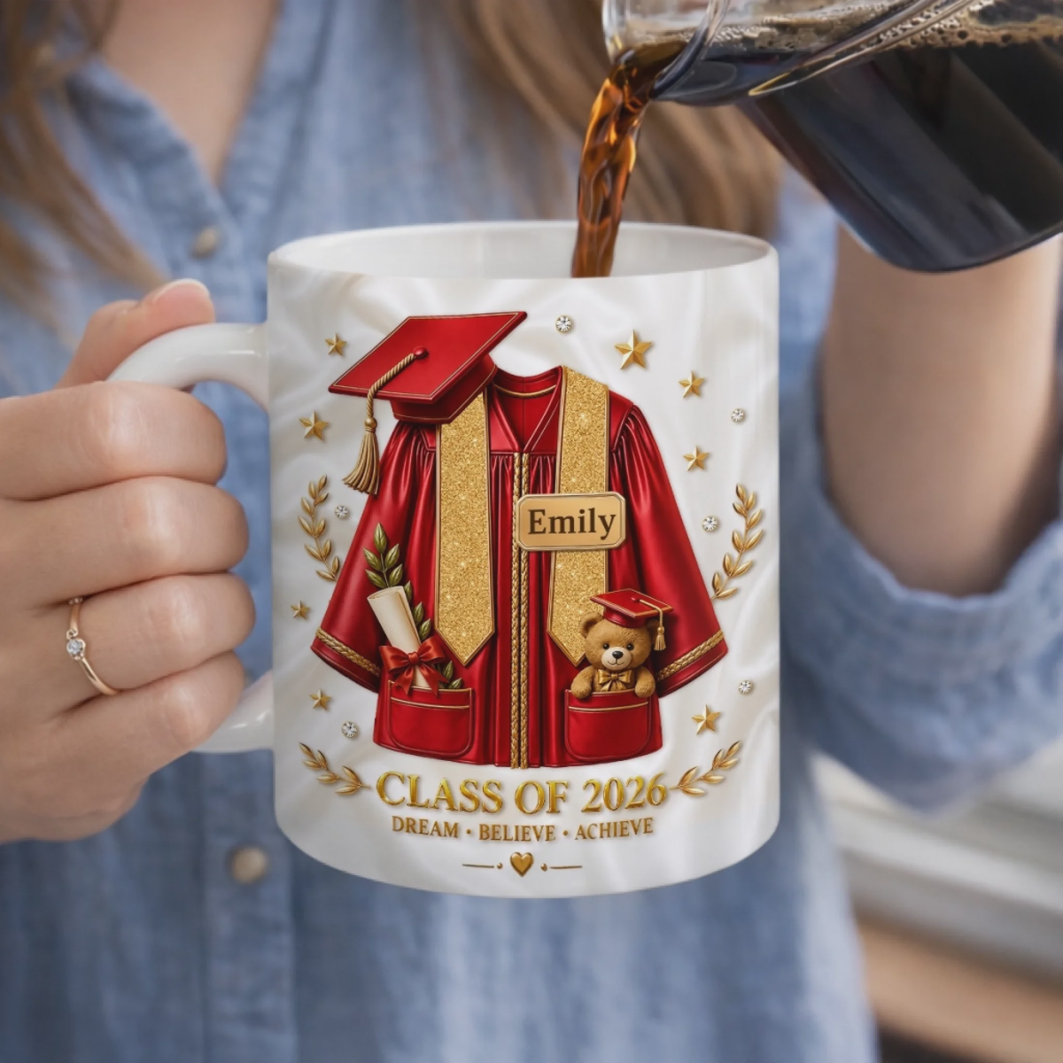 Personalized 3D Inflated Mug – "Sip, Dream, Achieve" – Graduation Gift For Him & Her