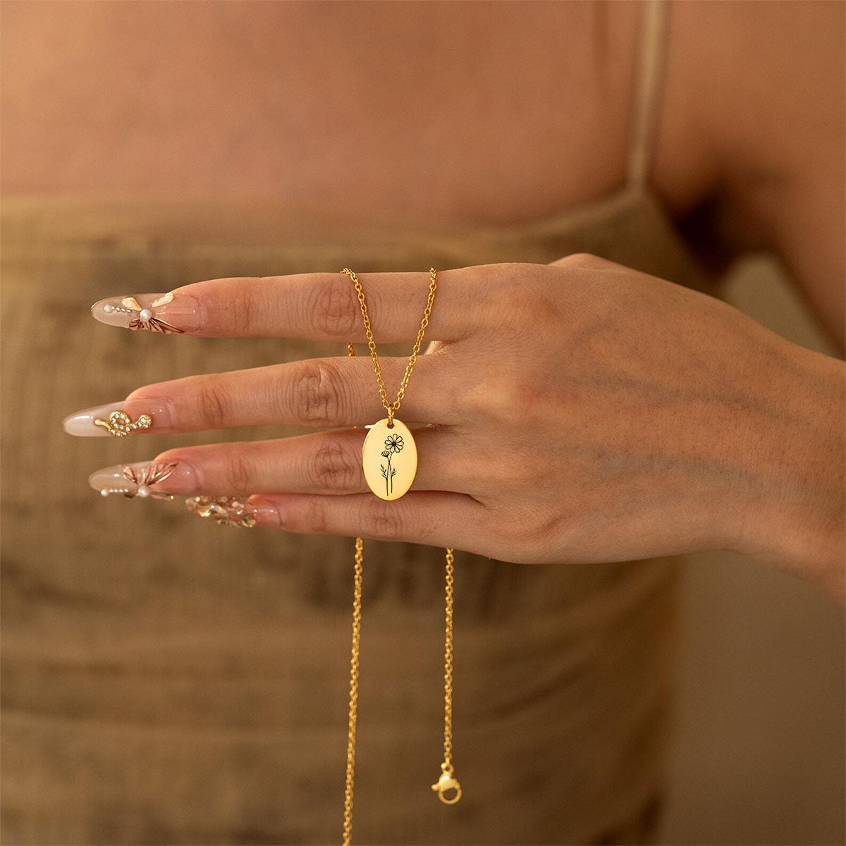 Personalized Tiny Birth Flower Necklace, Gift For Her