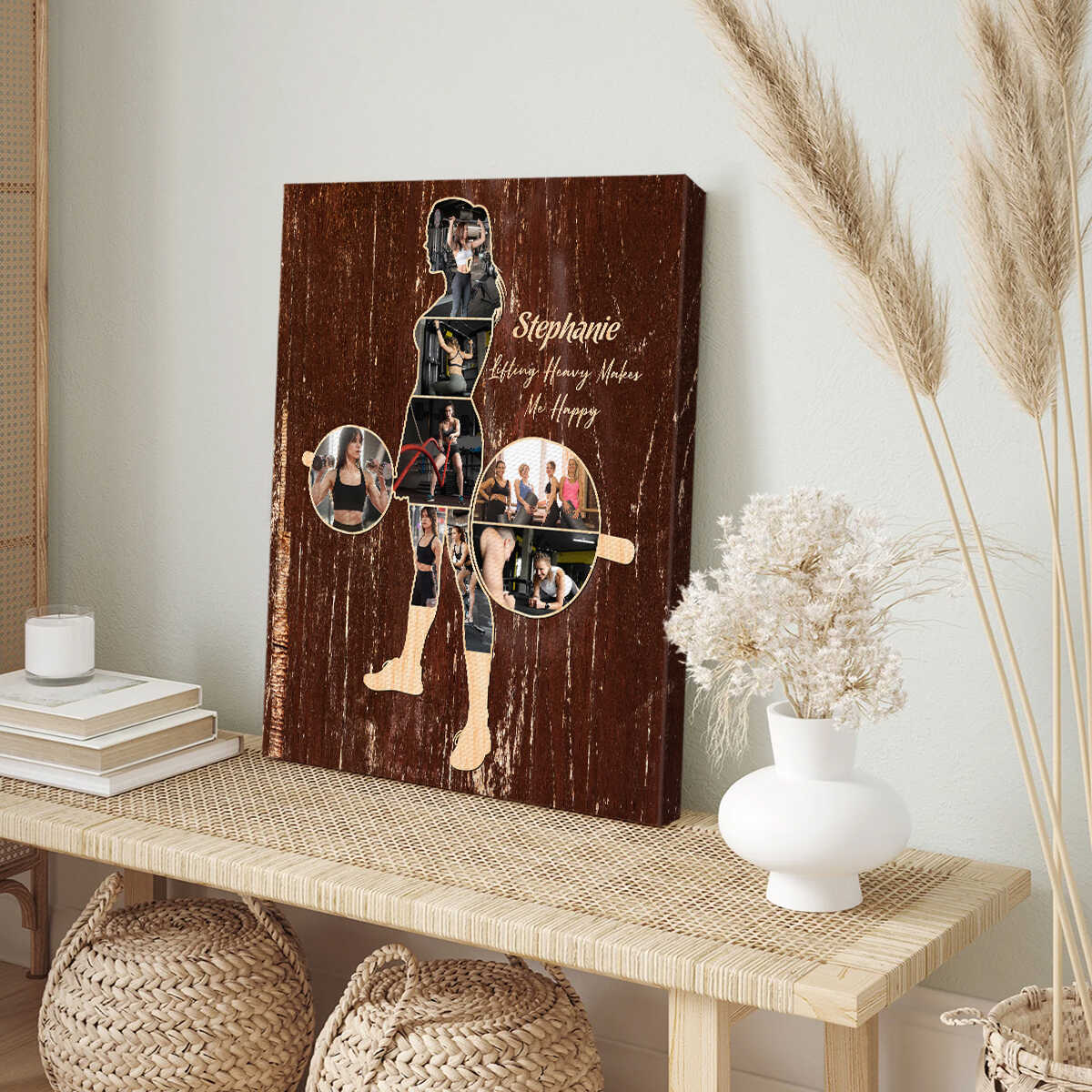 Personalized Weightlifting Women Canvas, Custom Weightlifting Lover Photo Collage Canvas