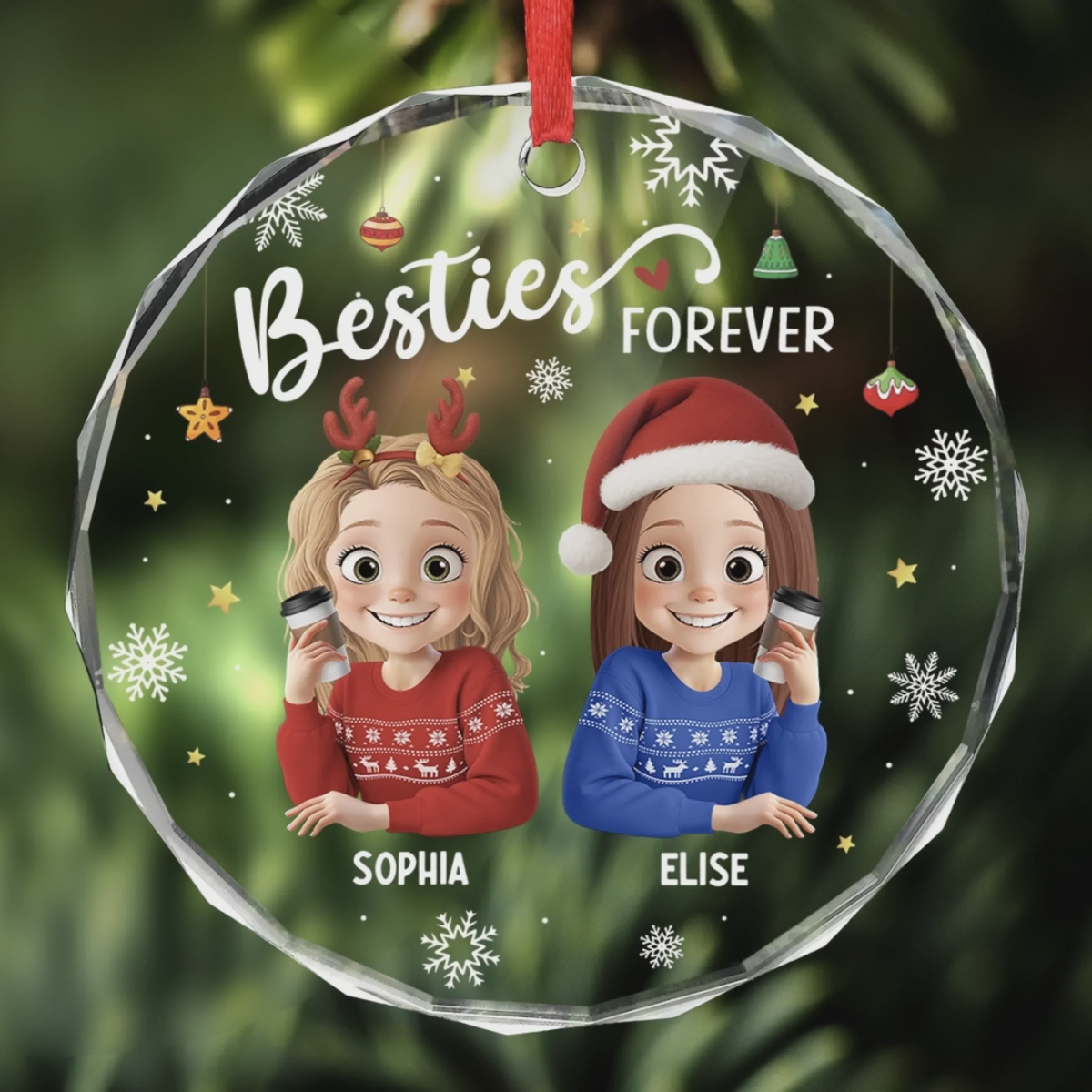 Custom Circle Glass Ornament - Personalized Christmas Best Friend Birthday Gifts