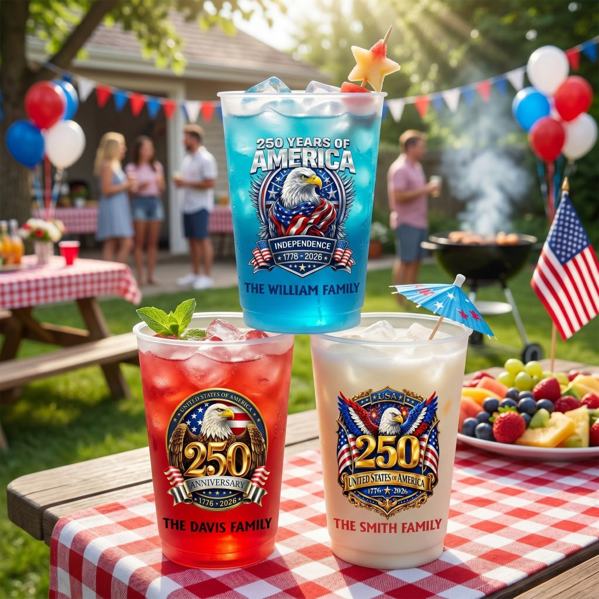 Custom Party Cups - Personalized America 250th Anniversary Gifts For Family