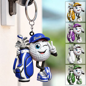 Fun Winking Golf Ball Mascot Keychain - Personalized Golf Mascot Keychain Gift for Male & Female Golfer