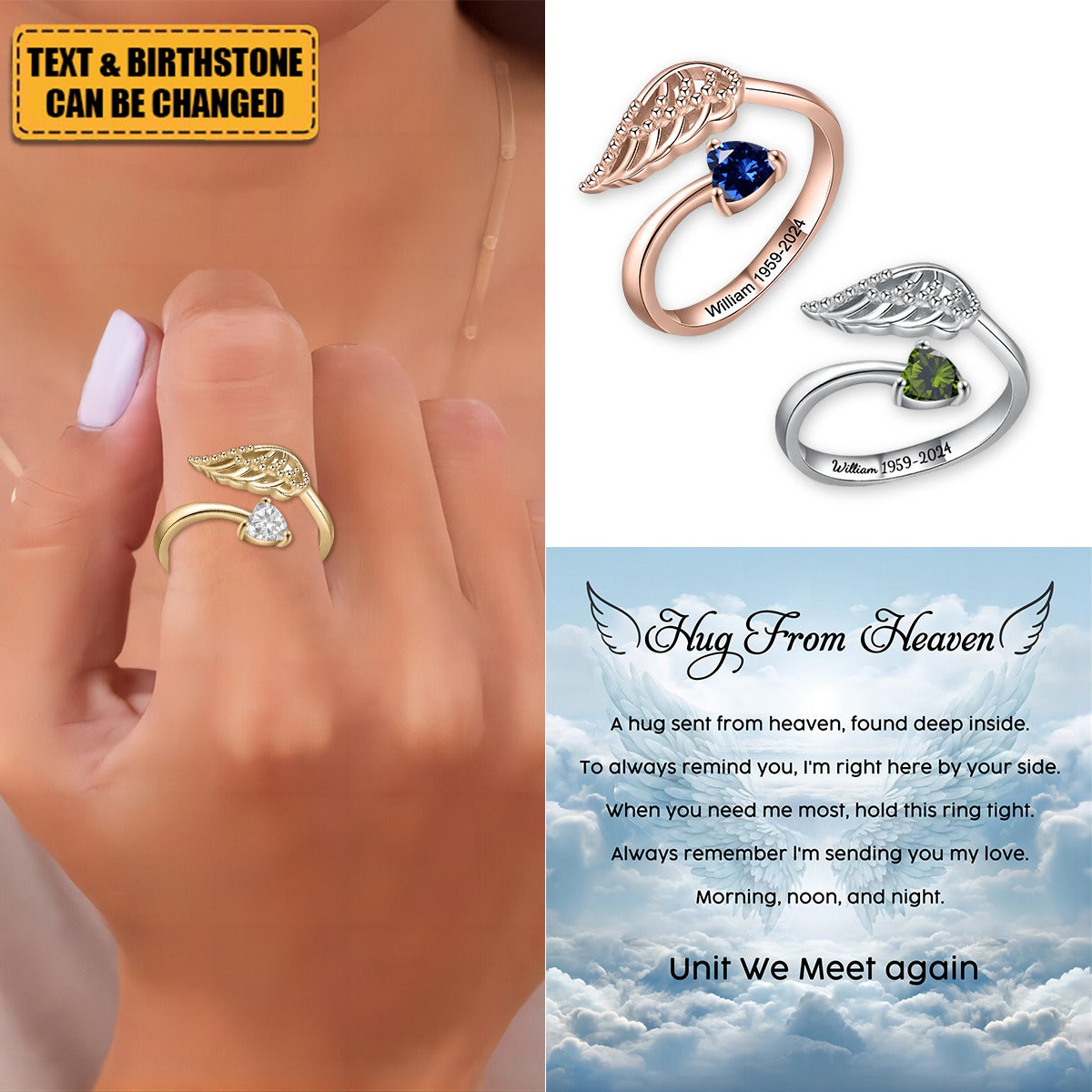 Angel wing ring with birthstone deals