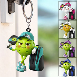 Pickleball Mascot Holding Paddle & Sports Bag Keychain  - Personalized Gift for Pickleball Enthusiasts