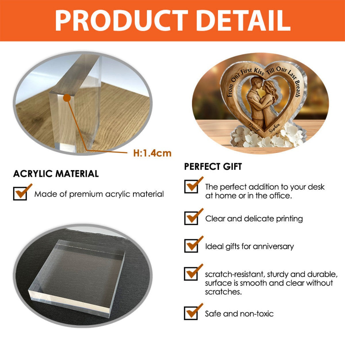 From First Kiss to Everlasting Love - Personalized Couple Custom Shaped Acrylic Plaque