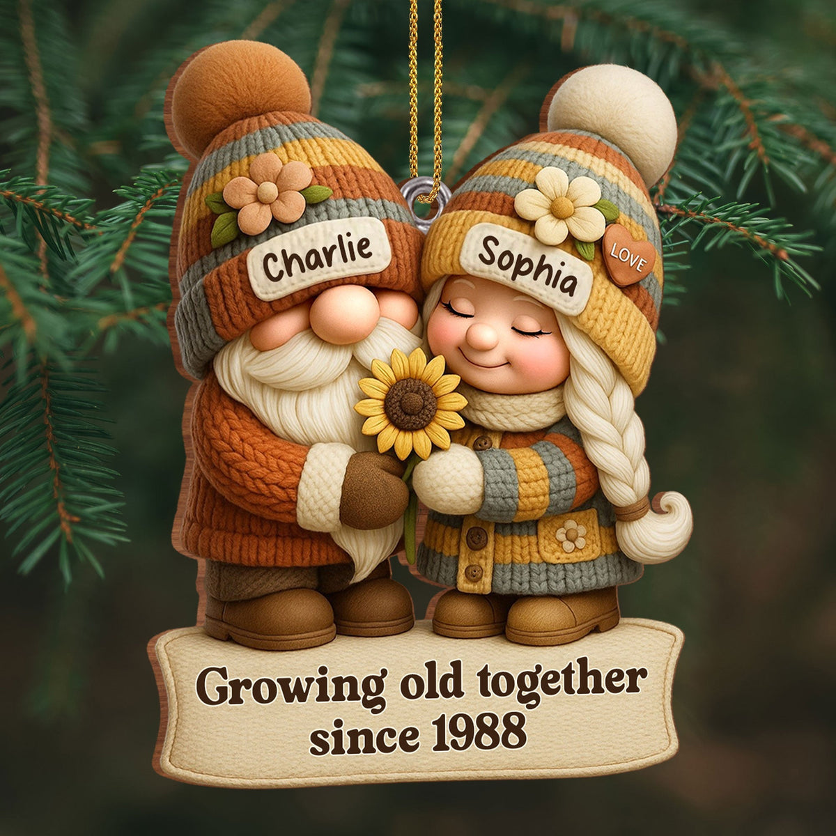 Growing Old Together Couple - Personalized Wood Ornament Gift For Couples