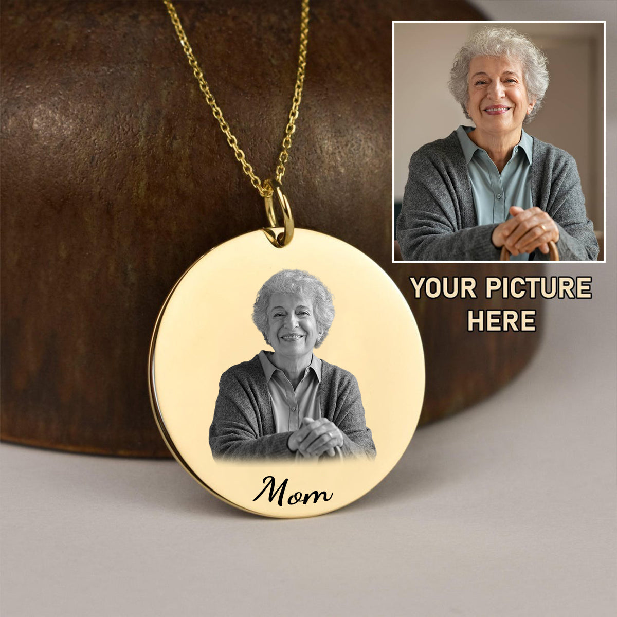 Add Deceased Loved One to Photo,Personalized Family Portrait Memorial Round Necklace