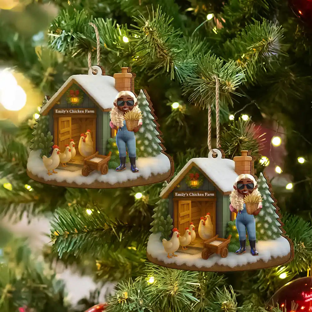 Christmas Chicken Farm - Personalized Custom Shaped Wooden Ornament