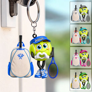 Cute Personalized Tennis Ball Mascot With Tennis Backpack Design Keychain