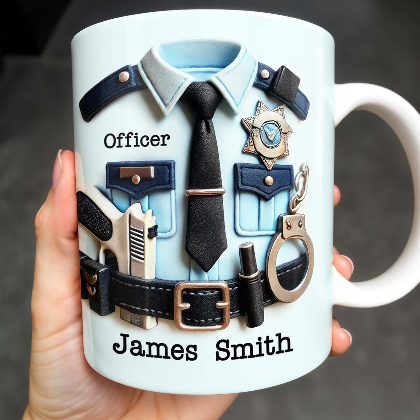 Officer, Police Uniform, Badge and Handcuffs, Custom Coffee Mug, Personalized Gift For Police Officers