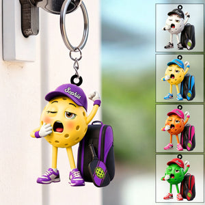 Yawning Pickleball Mascot With Sports Bag Keychain - Personalized Gift for Male & Female Player