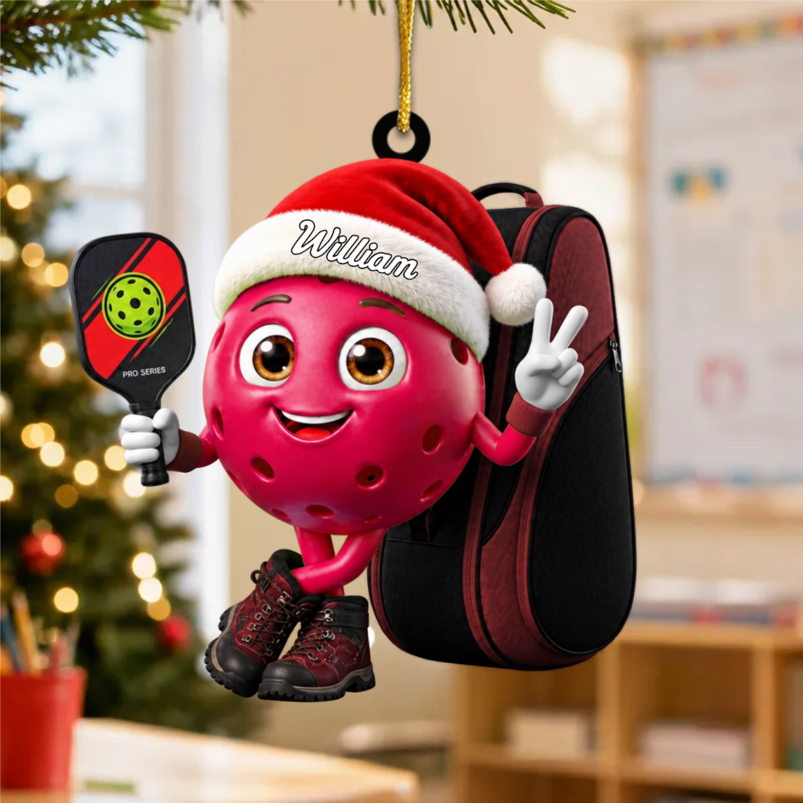 Pickleball Paddle & Sports Bag Christmas Hanging Ornament – Personalized Pickleball Mascot Gift For Players