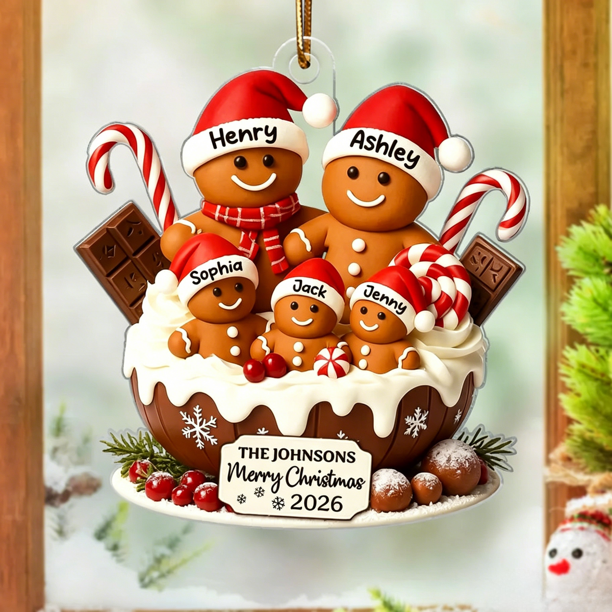 Personalized Gingerbread Family Acrylic Ornament – Warm Holiday Decor For Family