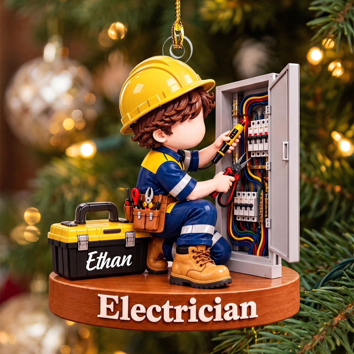 Personalized Electrician Christmas Ornament – Custom Name Acrylic Keepsake | Gift For Electricians & Apprentices
