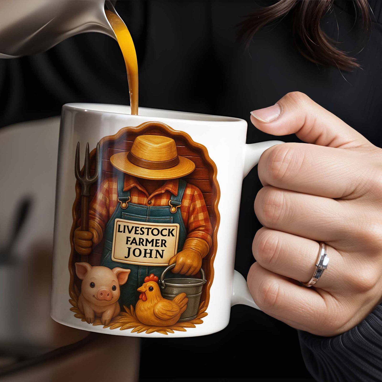 Livestock Farmer With Pig And Chicken, Personalized Custom Coffee Mug, Gift For Farmers