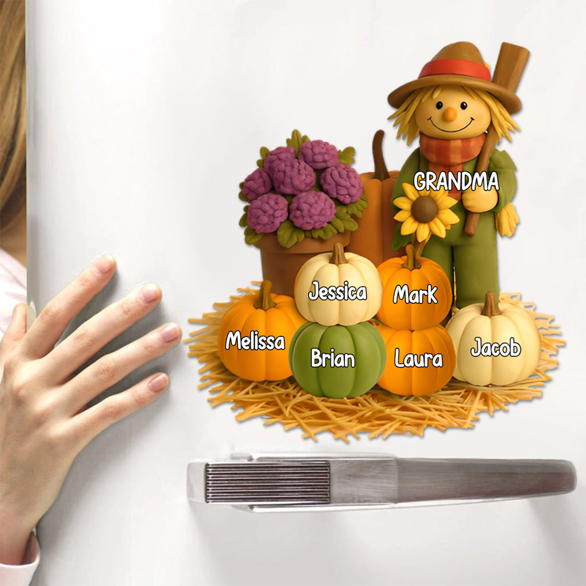 Fall Scarecrow Grandma with Pumpkins Grandkids Names Personalized Decal