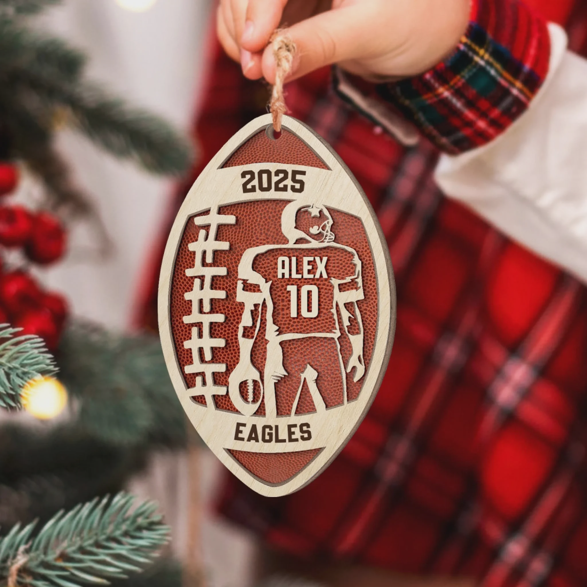 Custom Football Star Player - Personalized 2 Layer Wooden Ornament, Football Fan Gift