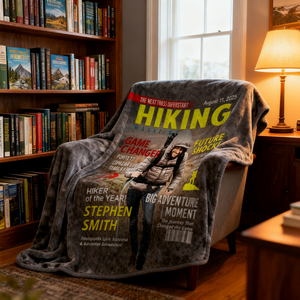 Personalized Hiking Magazine Cover Blanket Gift for Hiker, Adventure Lover Gift, Custom Outdoor Magazine Cover