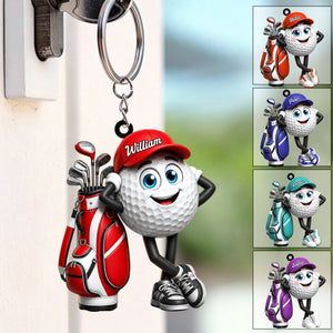 Cool Personalized Golf Ball Mascot Keychain Gift for Male & Female Golfer