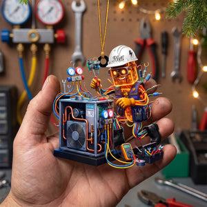 Personalized HVAC Tech Robot Fixing AC Unit Acrylic Christmas Ornament For HVAC Workers