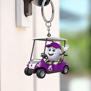 Golf Player On Golf Cart Keychain  – Personalized Gift For Golf Lovers