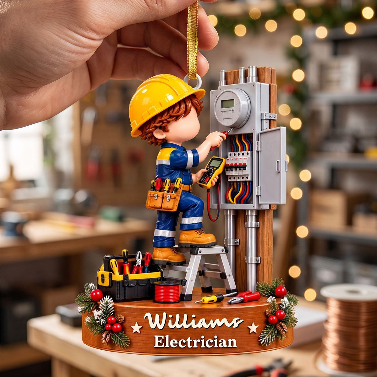 Personalized Electrician Christmas Ornament – Custom Name Electrical Panel & Tool Design Keepsake | Gift For Electricians & Apprentices