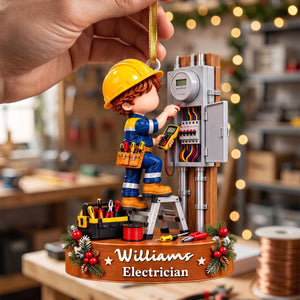 Personalized Electrician Christmas Ornament – Custom Name Electrical Panel & Tool Design Keepsake | Gift For Electricians & Apprentices