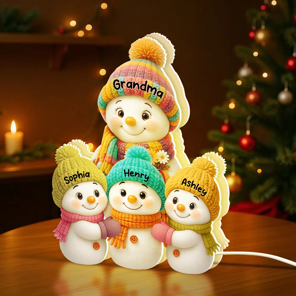 Snowman Grandma and Grandkids Personalized LED Light Box Christmas Gift for Family