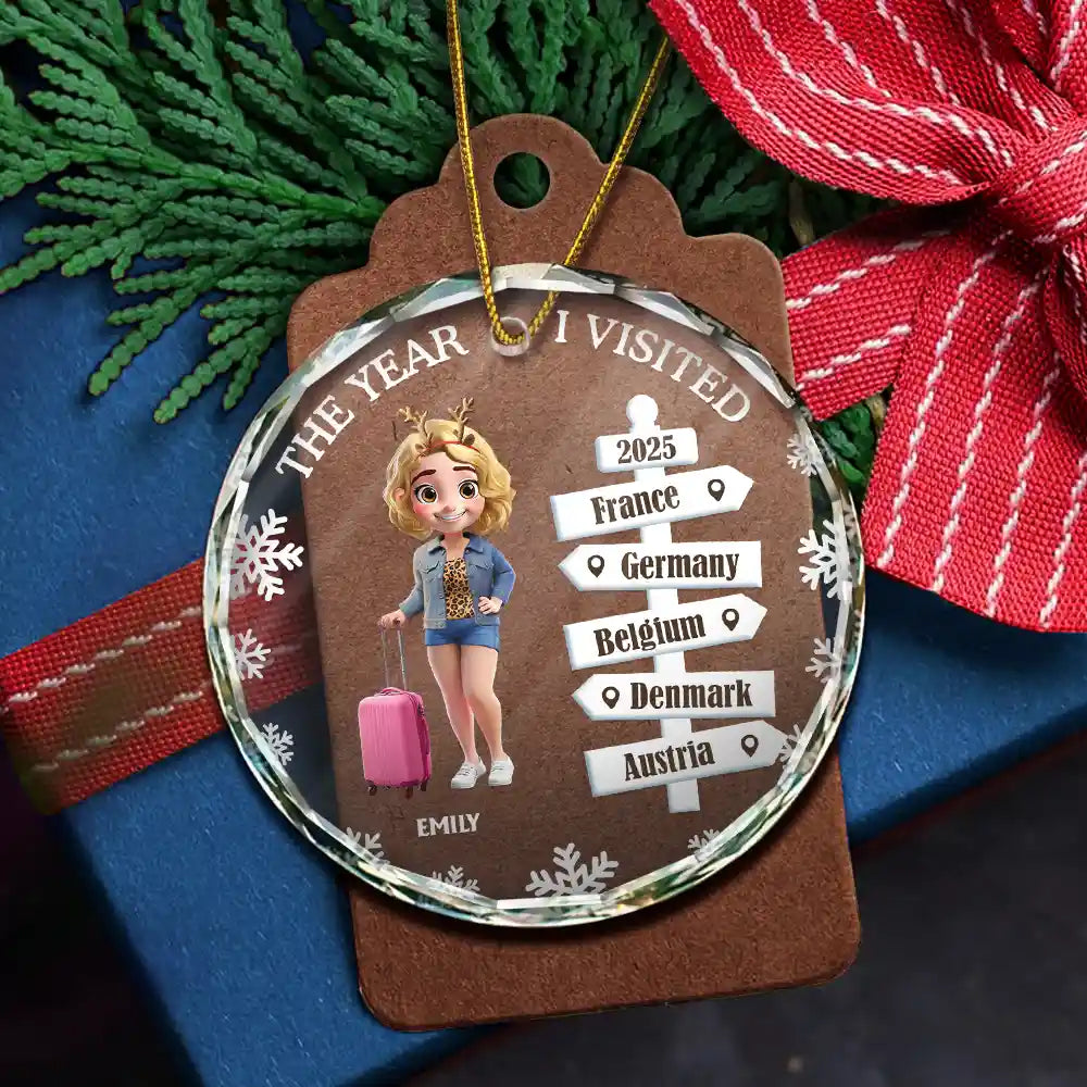 Cherished Travel Memory - Personalized Circle Glass Ornament