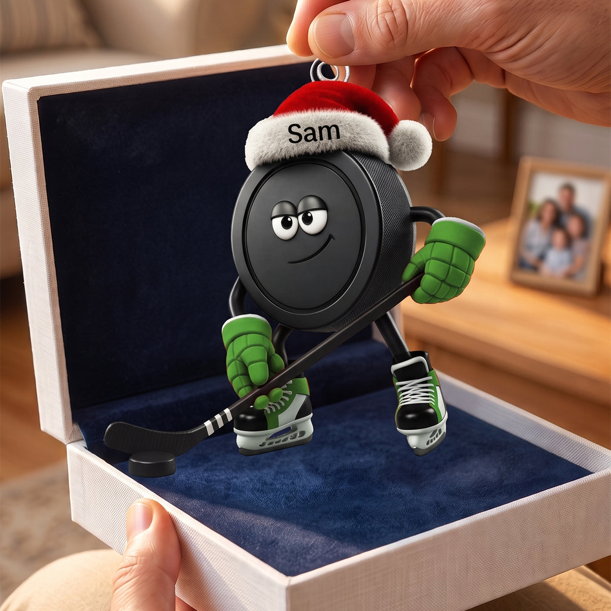 Personalized Santa Hat Hockey Puck Hanging Ornament – Custom Christmas Ice Hockey Acrylic Gift For Fans