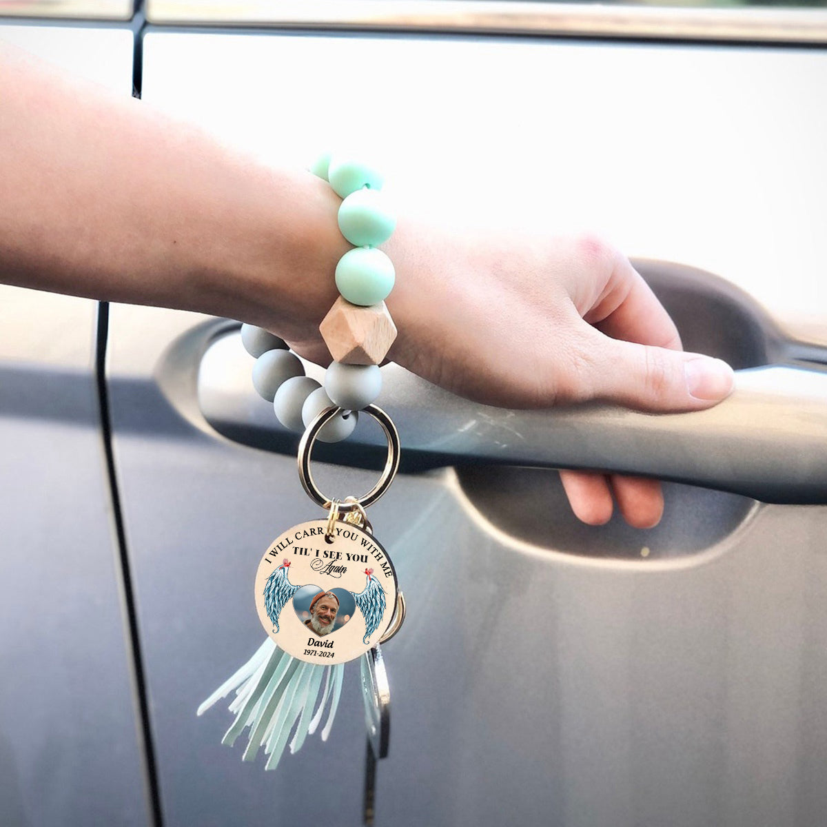 Personalized Memorial Photo Cardinal Silicone Wristlet Keychain Bracelet