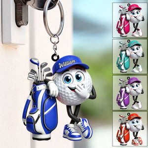 Funny Snickering Personalized Golf Ball Mascot Keychain Gift for Male & Female Golfer