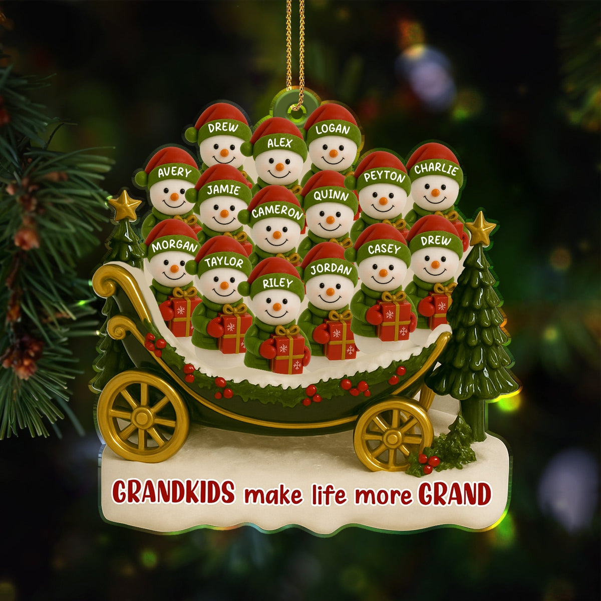 Grandkids Make Life More Grand, Christmas Tree And Sleigh Personalized Acrylic Ornament