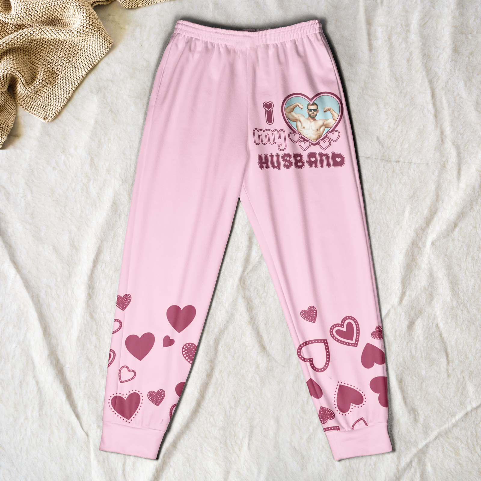 I Love My Husband/ Boyfriend/ Wife/ Girlfriend - Personalized Photo Sweatpants Gifts For Couples