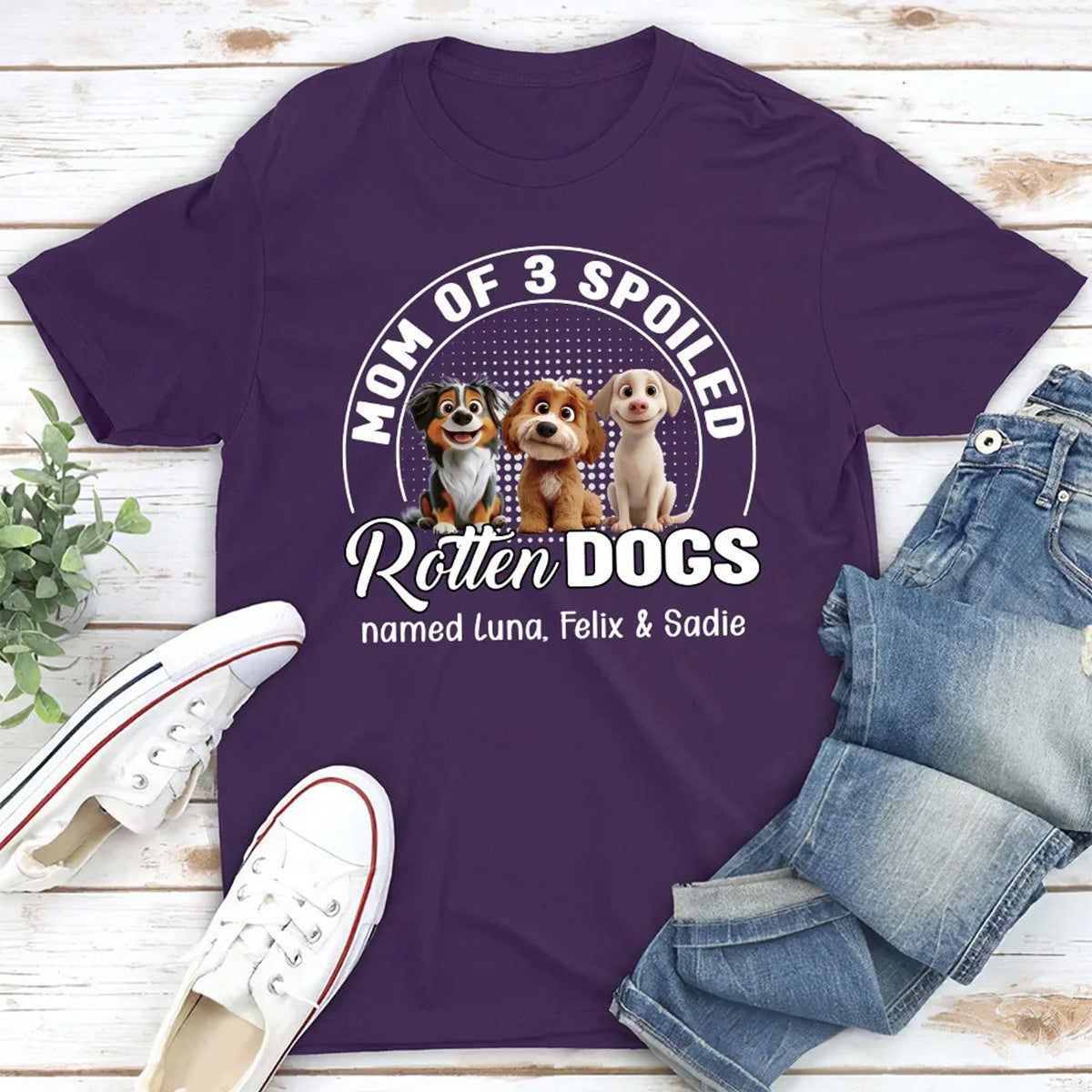 Spoiled Rotten Dog Chibi Cartoon - Personalized Pure Cotton T shirt Gift For Dad Mom