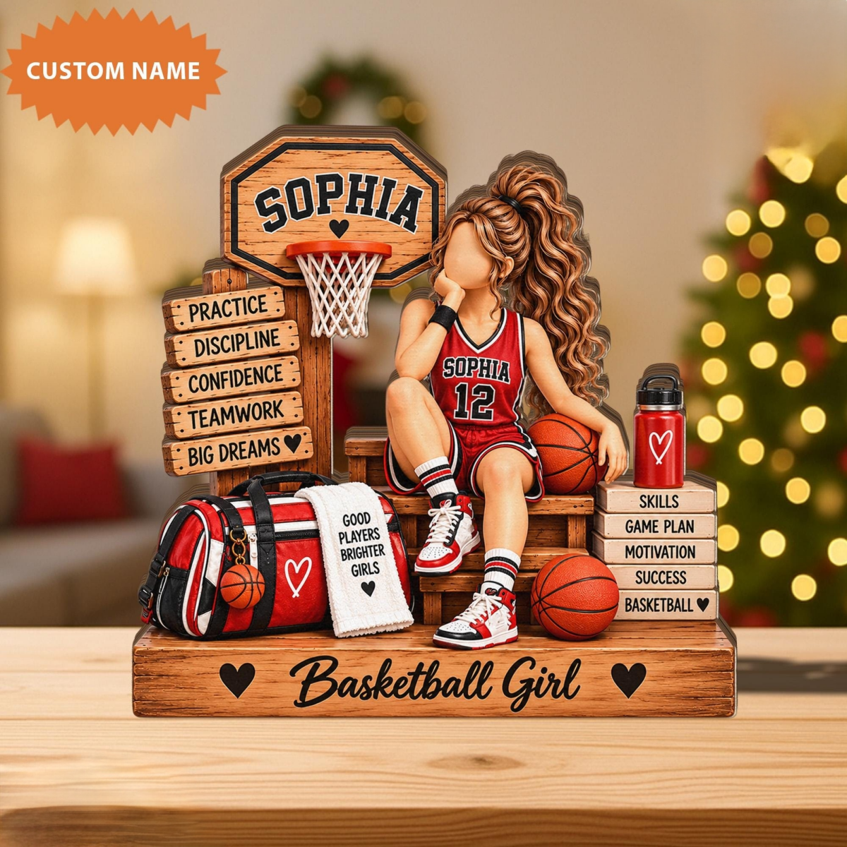 Personalized Basketball Girl Wooden Plaque – Custom Name Player Display | Gift For Daughters, Teammates & Basketball Lovers