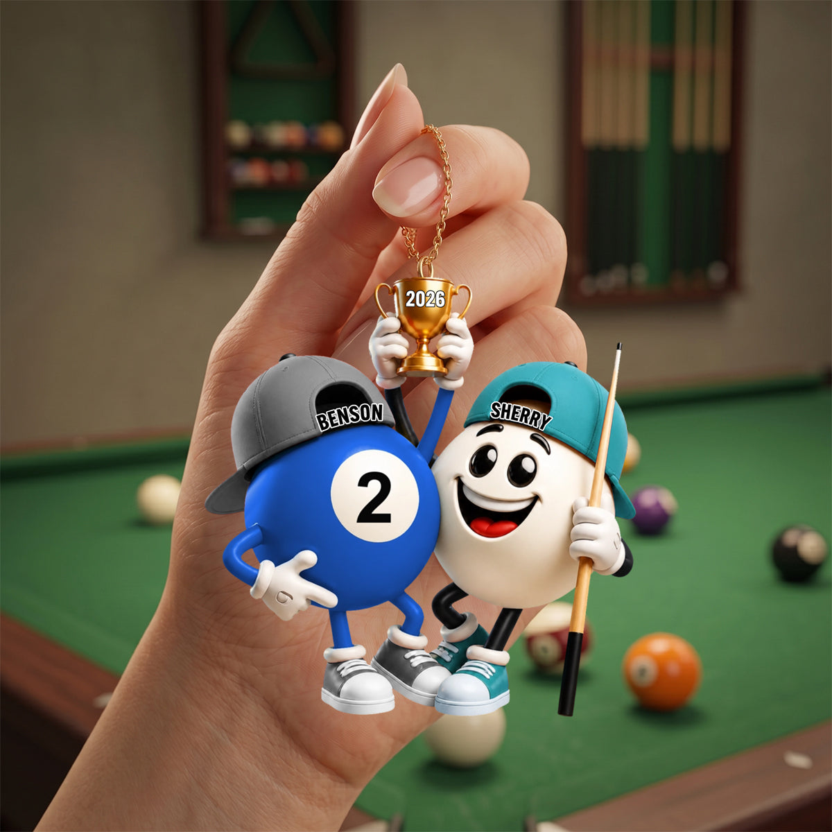 "Billiard Couple" – Personalized Keychain | A Fun Gift For Pool Lovers & Players