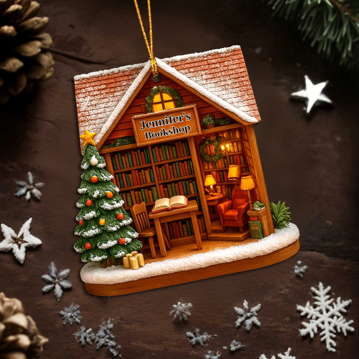 Gift For Book Lovers, Find The Perfect Story In A Charming Bookshop, Personalized Wood Ornament
