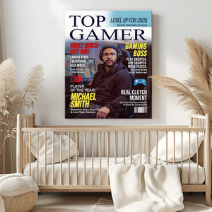 Custom Top Gamer Magazine Cover Canvas, Personalized Gamer Gift for Men, Video Game Gift for Him, Funny Gamer Gift