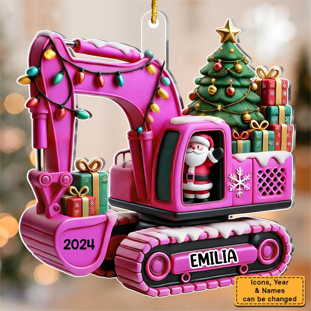 Excavator Construction Ornament - Personalized Christmas Gift For Grandkid