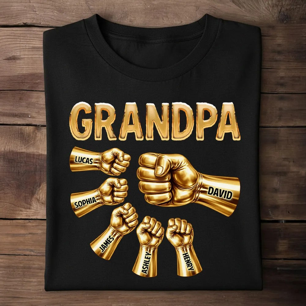 Grandpa Dad Strong Fist Bump Personalized T-Shirt Gift for Dad