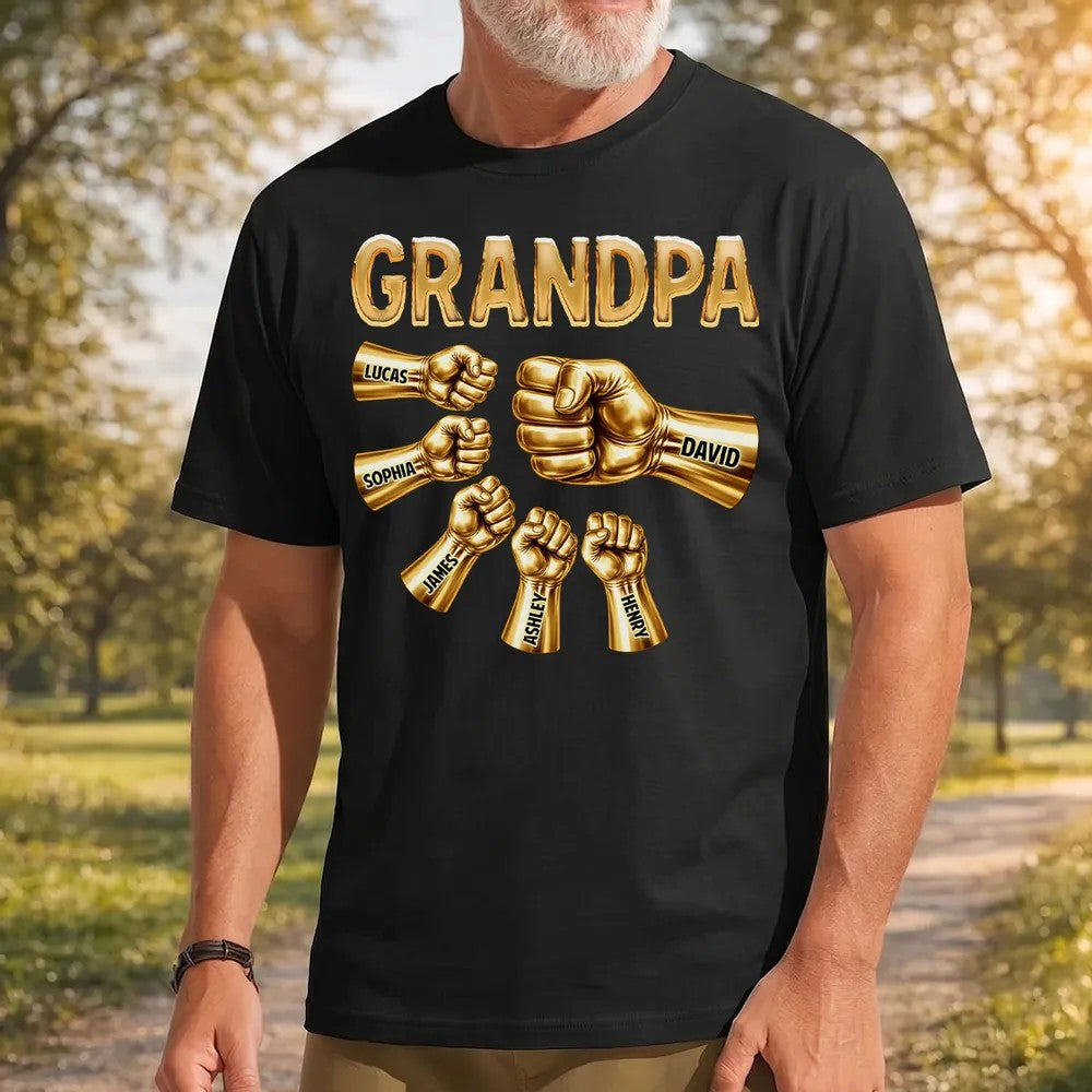 Grandpa Dad Strong Fist Bump Personalized T-Shirt Gift for Dad