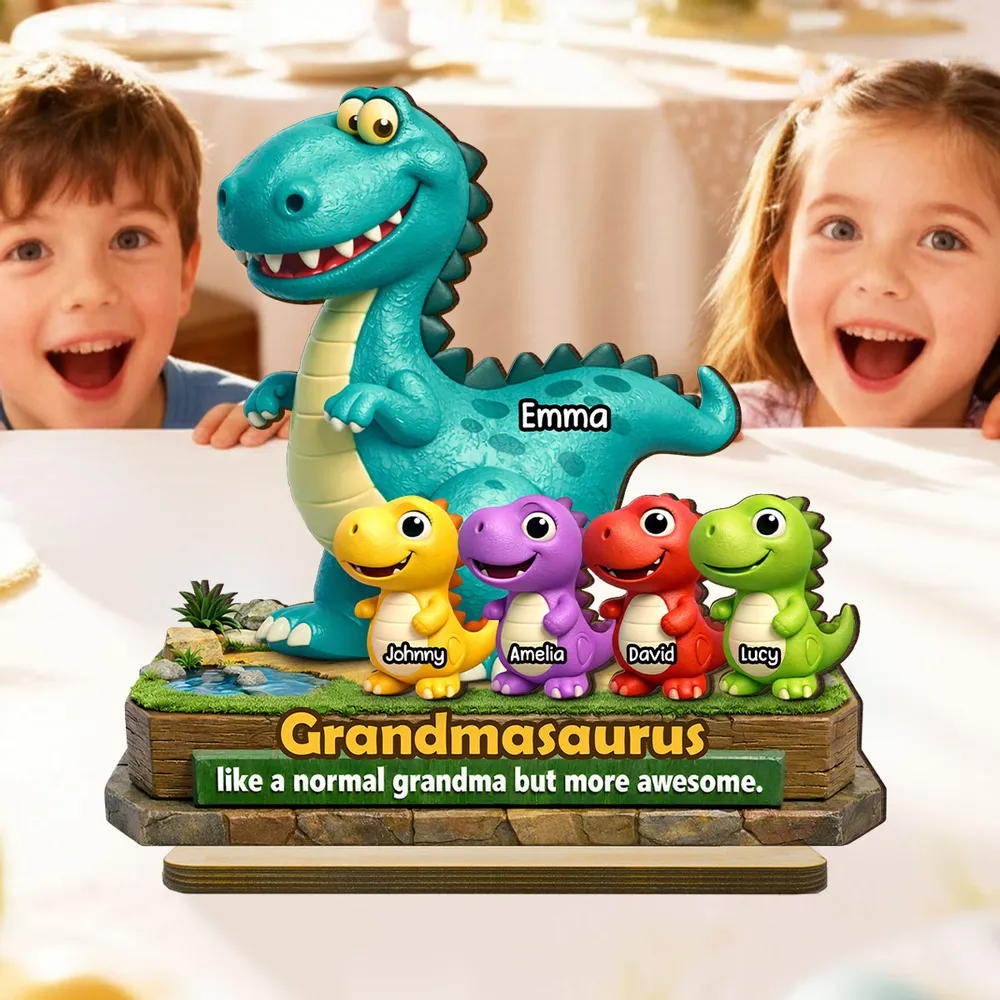 Grandmasaurus More Awesome - Personalized 2-Layered Wooden Plaque Gift for Grandma