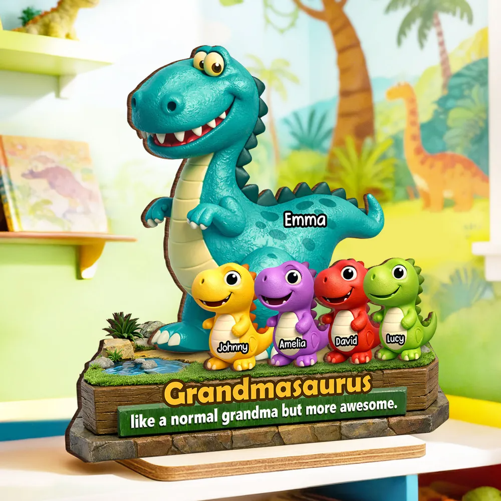 Grandmasaurus More Awesome - Personalized 2-Layered Wooden Plaque Gift for Grandma